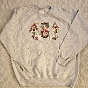 Womens Holiday birdhouse sweatshirt gray size XL EUC Gildan heavy blend shirt‎
